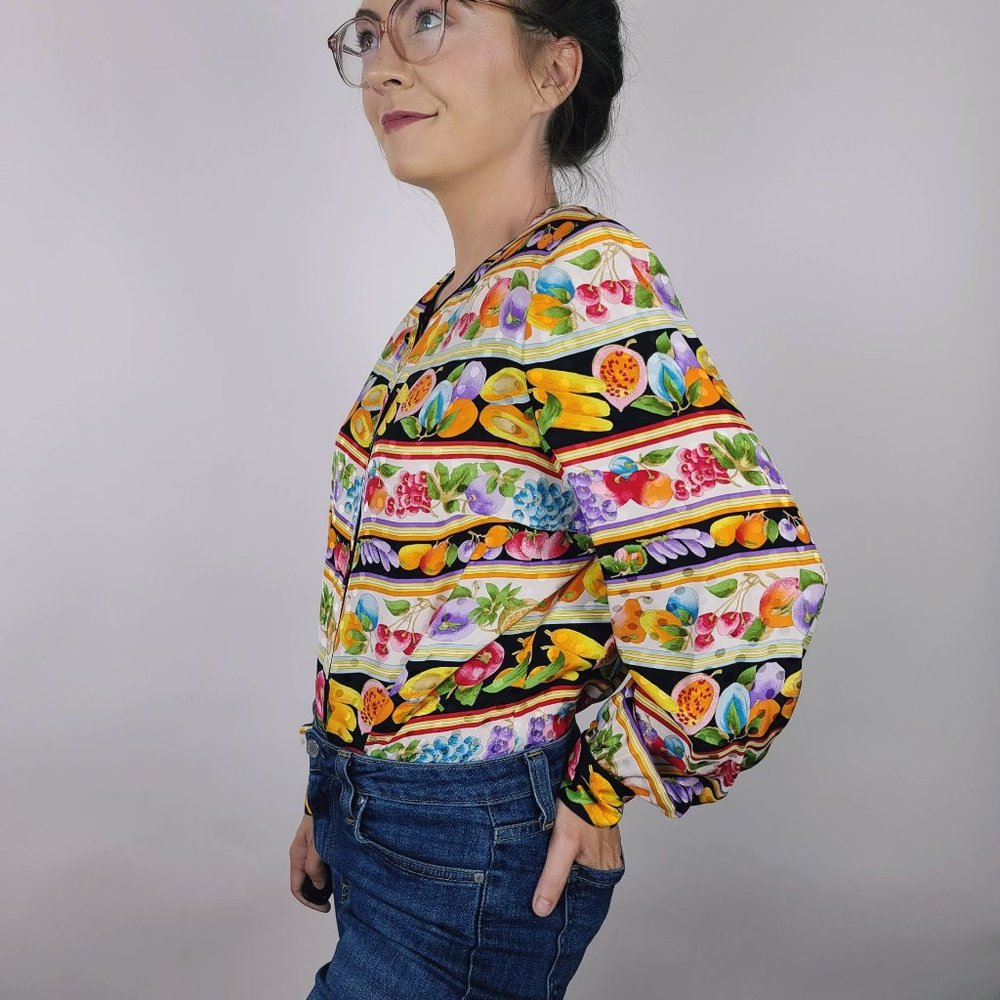 Vintage Maggy London 100% Silk Fruit Print Blouse - Picture 5 of 5